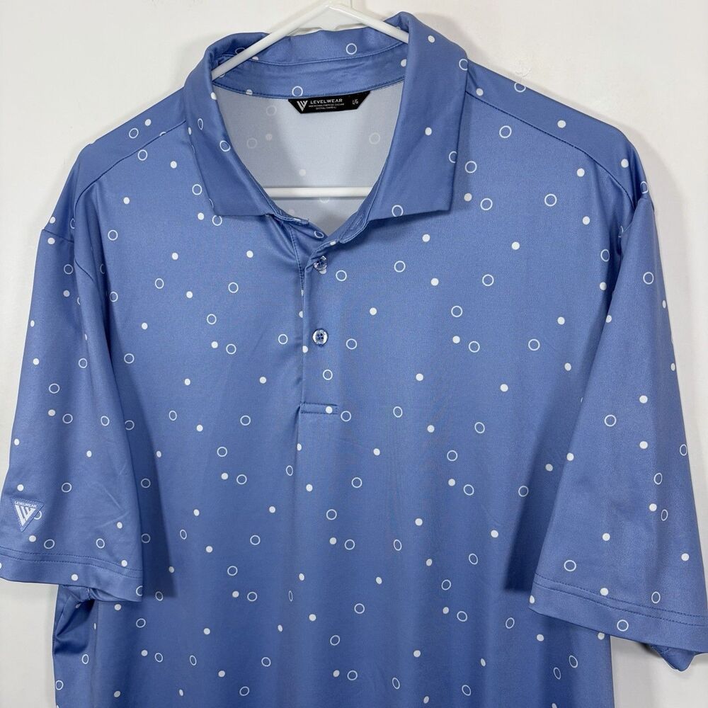 Levelwear Golf Polo Shirt Mens Size Large Blue Geometric Circles Performance